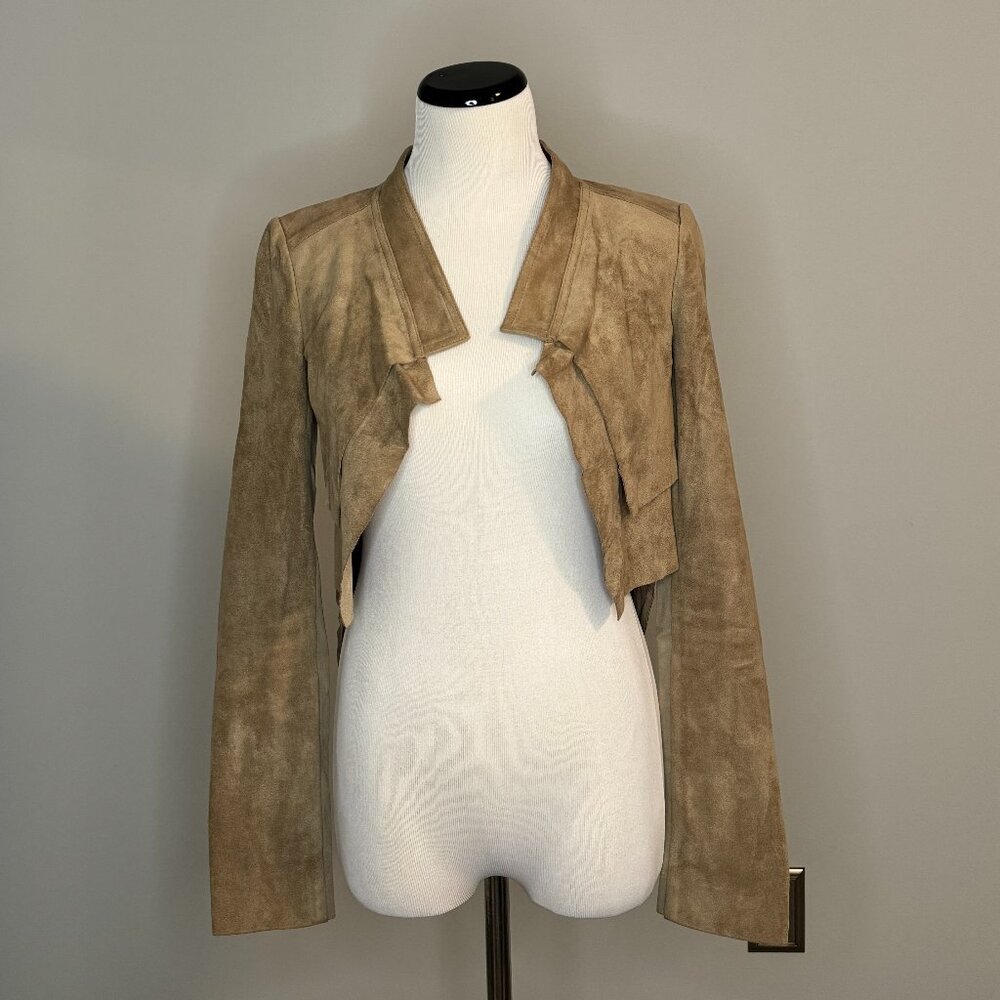 BCBG MAXAZRIA - Norton Crop Faux Suede Jacket - Khaki - XXS
